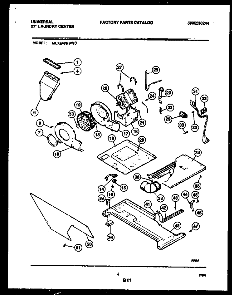 MOTOR, BLOWER AND IDLER ARM ASSEMBL Diagram and Parts List for MLXE42RBW0  Tappan Washer Dryer Combo