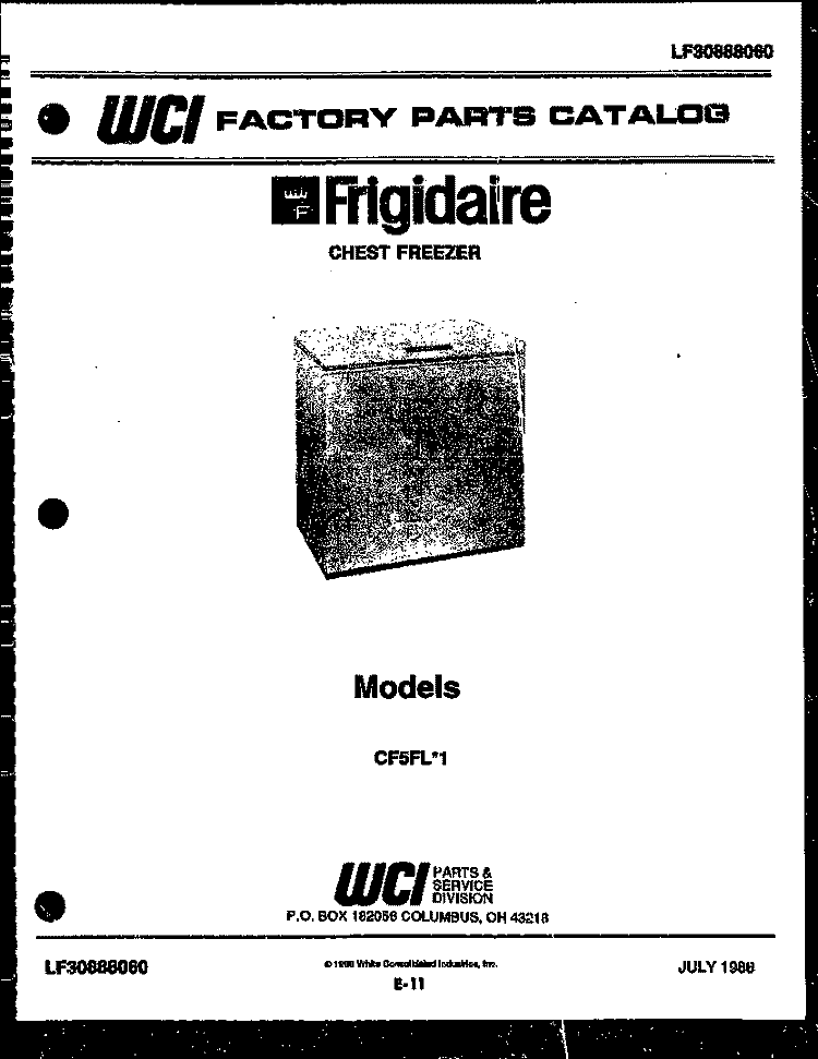 COVER Diagram and Parts List for CF5FL1  Frigidaire Freezer
