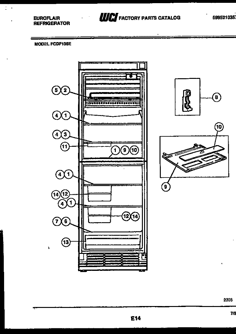 SHELVES AND SUPPORTS Diagram and Parts List for FCDF135E2  Frigidaire Refrigerator