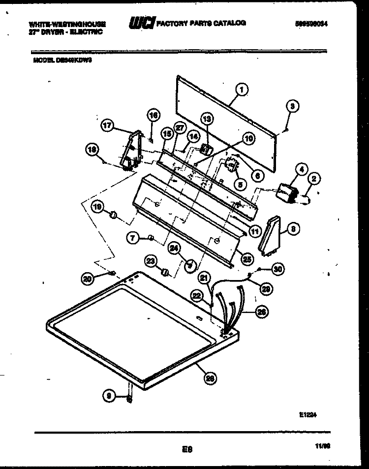CONSOLE AND CONTROL PARTS Diagram and Parts List for DE640KDW3  Frigidaire Dryer