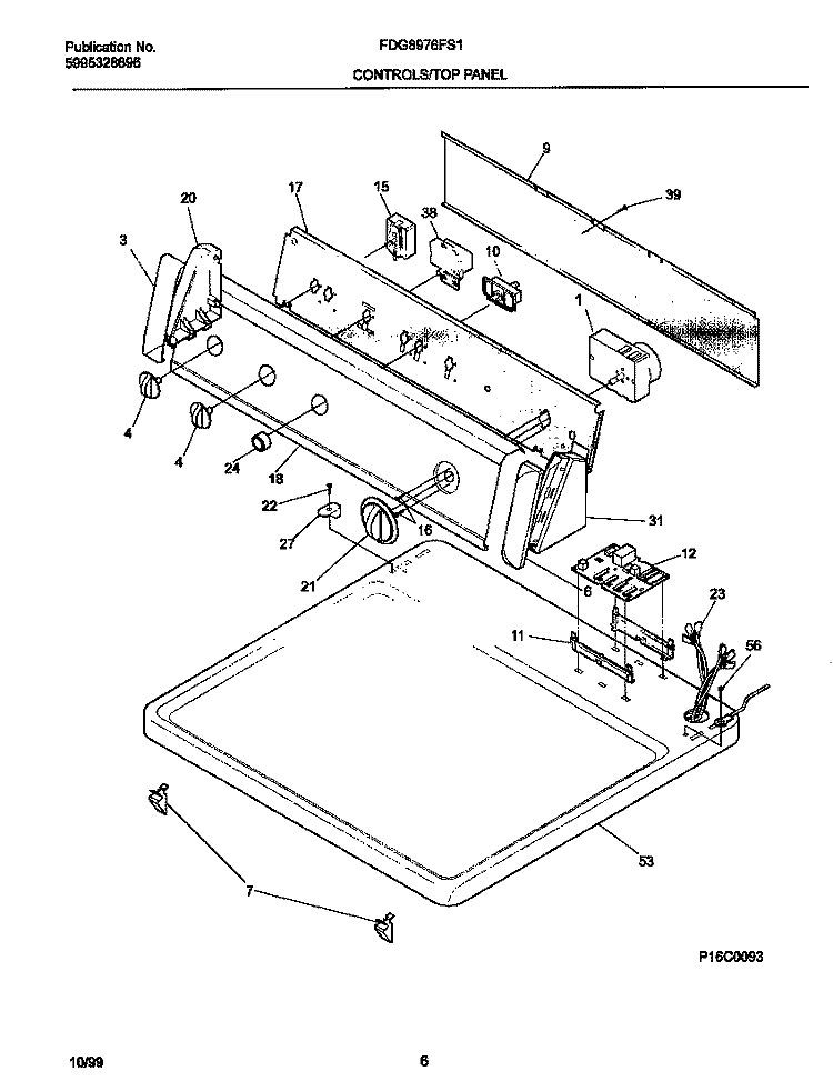 P16C0093 CONTROL PANEL Diagram and Parts List for FDG8976FS1  Frigidaire Dryer
