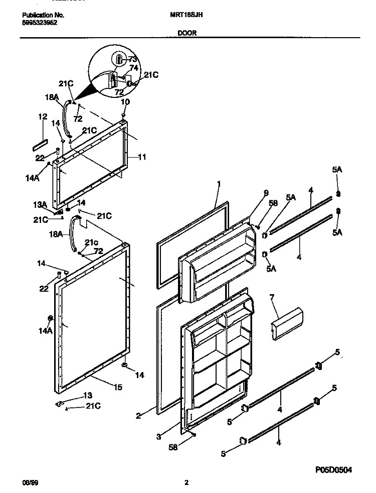 DOORS Diagram and Parts List for MRT18SJHD0  Frigidaire Refrigerator