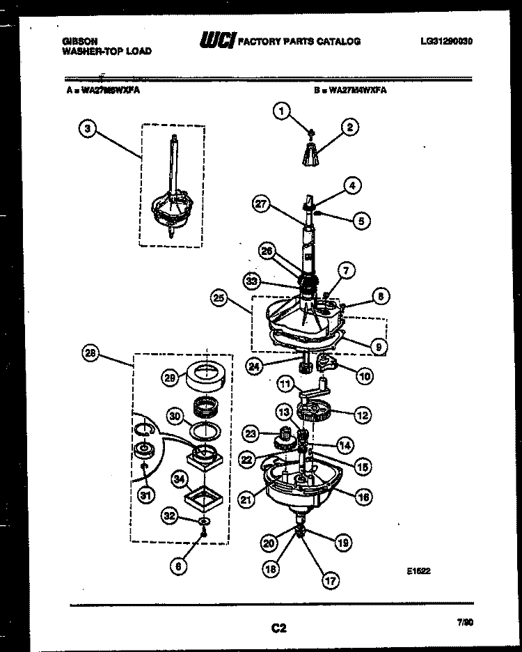 TRANSMISSION PARTS Diagram and Parts List for WA27M6WXFA  Gibson Washer
