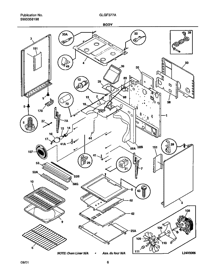 BODY Diagram and Parts List for GLGF377AQC  Frigidaire Range