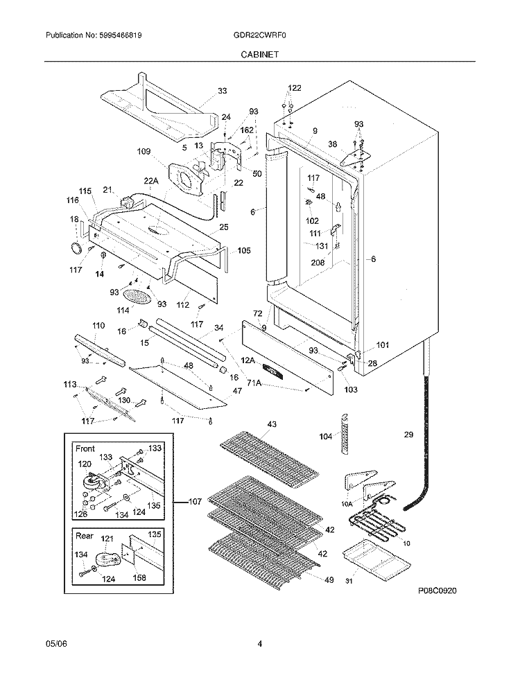 CABINET Diagram and Parts List for GDR22CWRF0  Frigidaire Refrigerator
