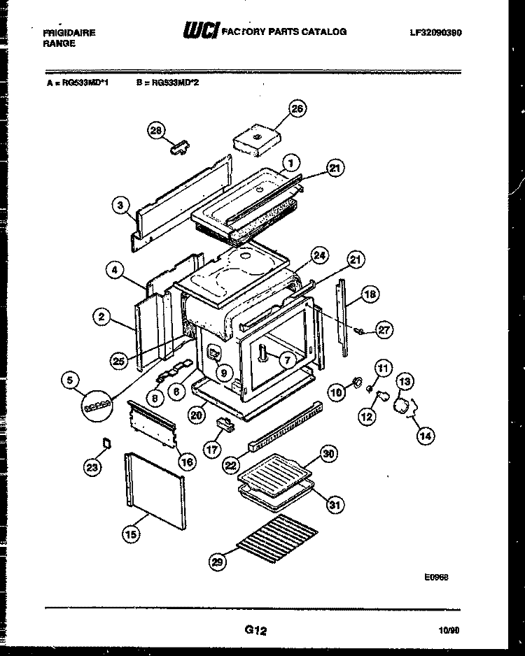 BODY PARTS Diagram and Parts List for RG533MDW1  Frigidaire Range