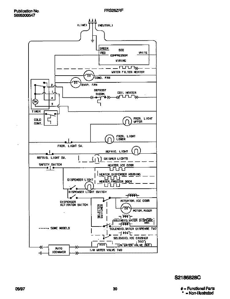 WIRING DIAGRAM Diagram and Parts List for FRS26ZRFW3  Frigidaire Refrigerator