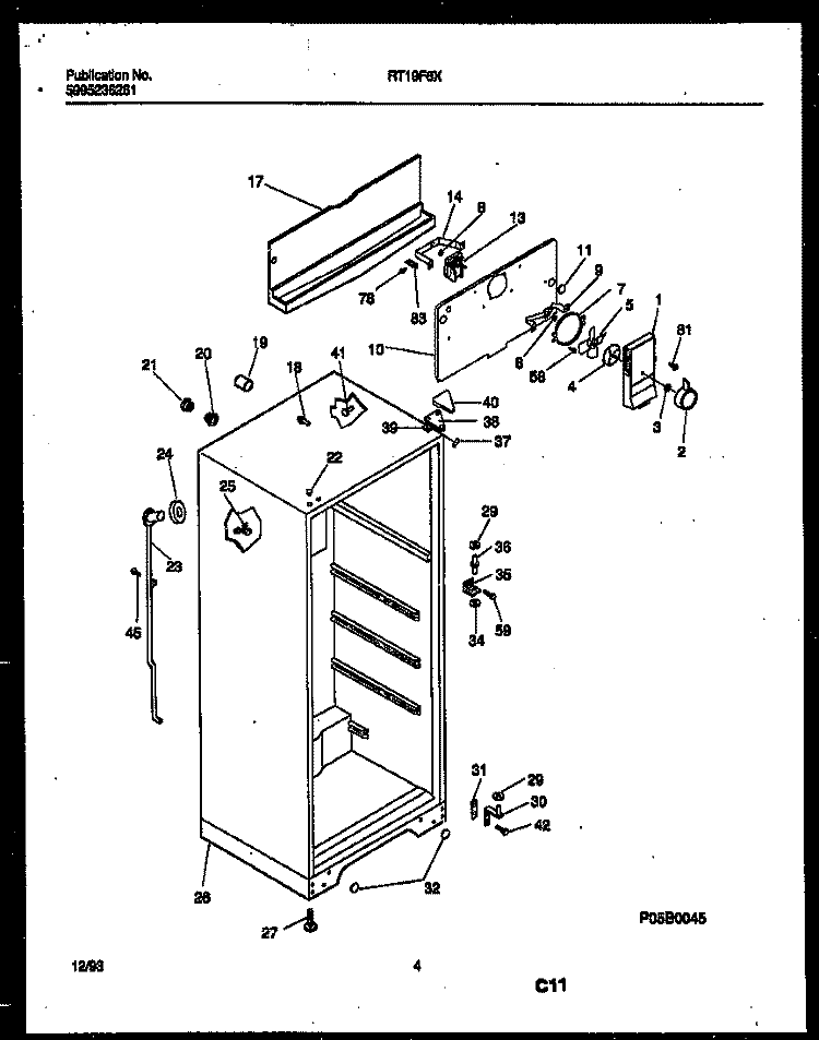 CABINET PARTS Diagram and Parts List for RT19F8DX3D  Gibson Refrigerator