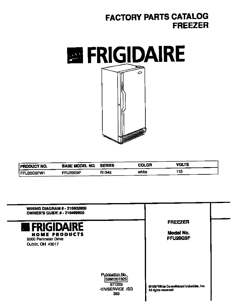 COVER Diagram and Parts List for FFU20G9FW1  Frigidaire Freezer