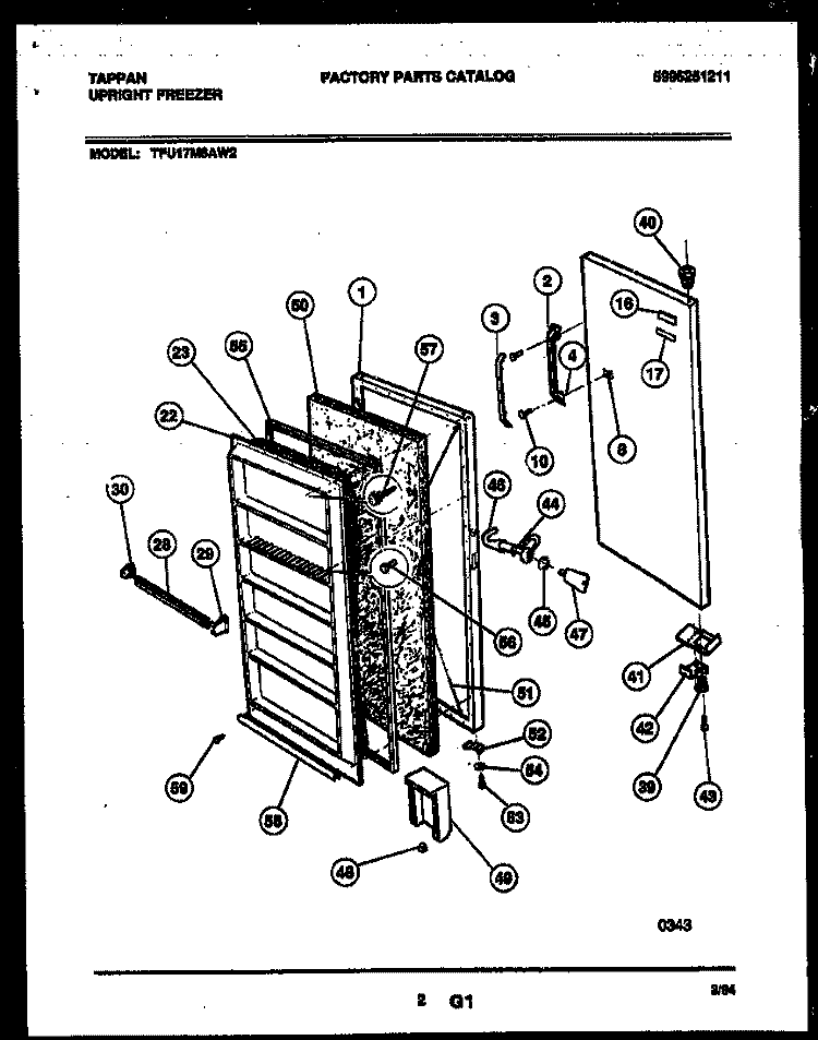 DOOR PARTS Diagram and Parts List for TFU17M6AW2  Tappan Freezer