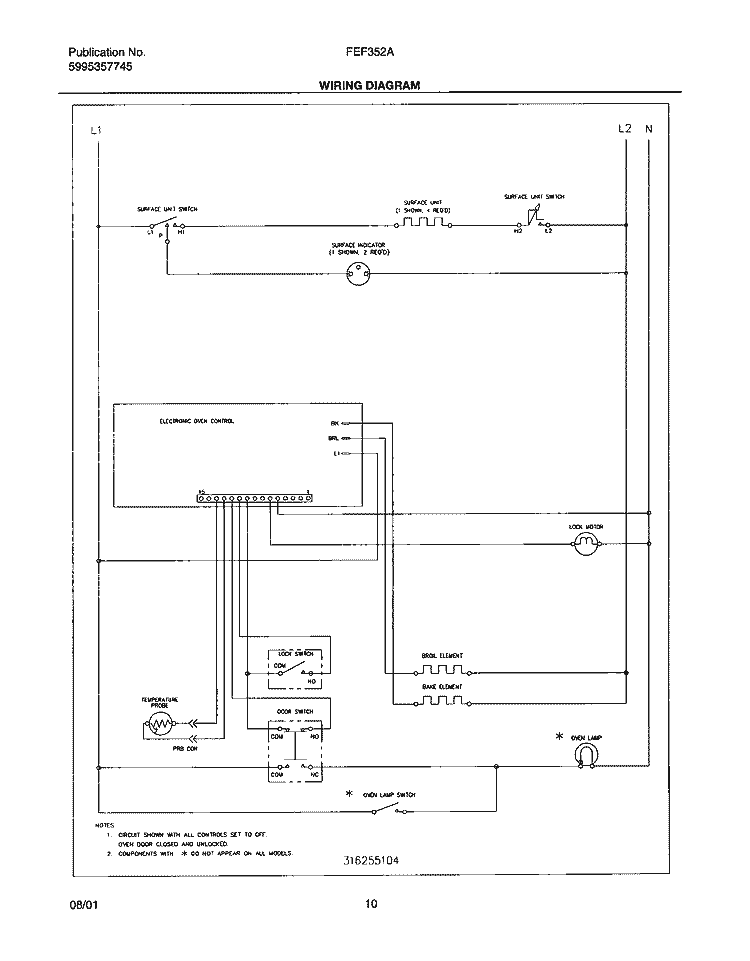 WIRING DIAGRAM Diagram and Parts List for FEF352AUA  Frigidaire Range