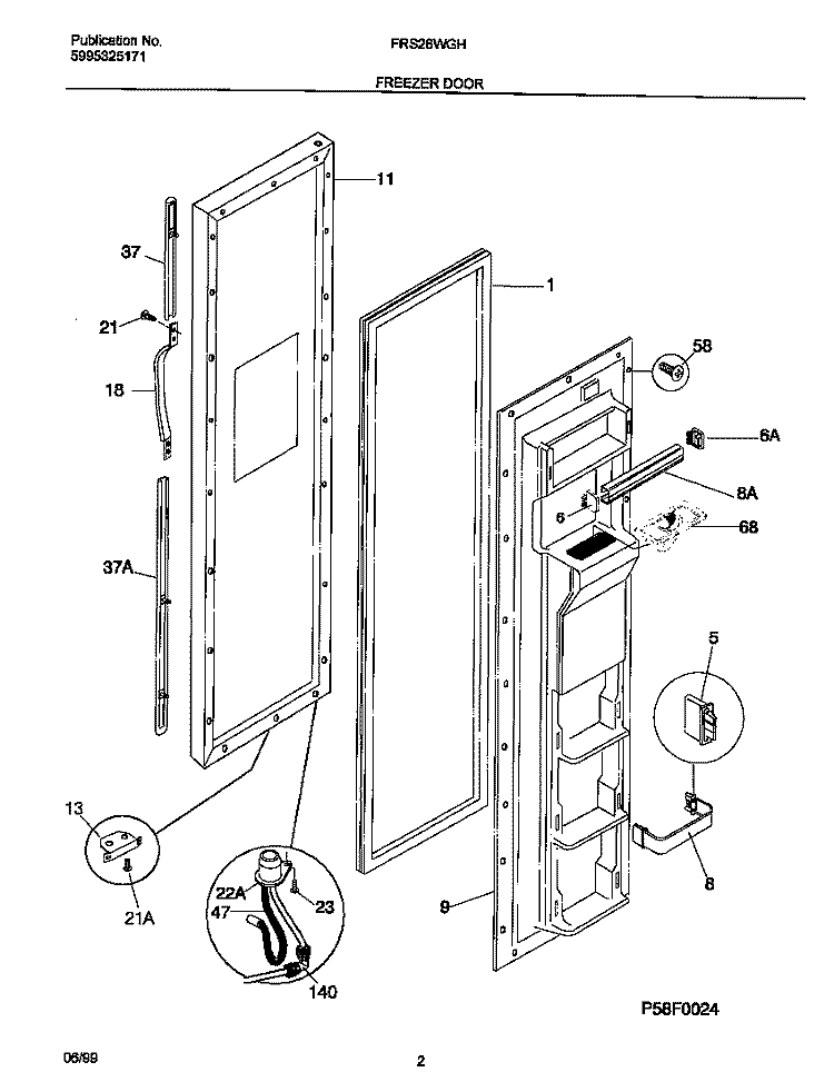 FREEZER DOOR Diagram and Parts List for FRS26WGHW2  Frigidaire Refrigerator