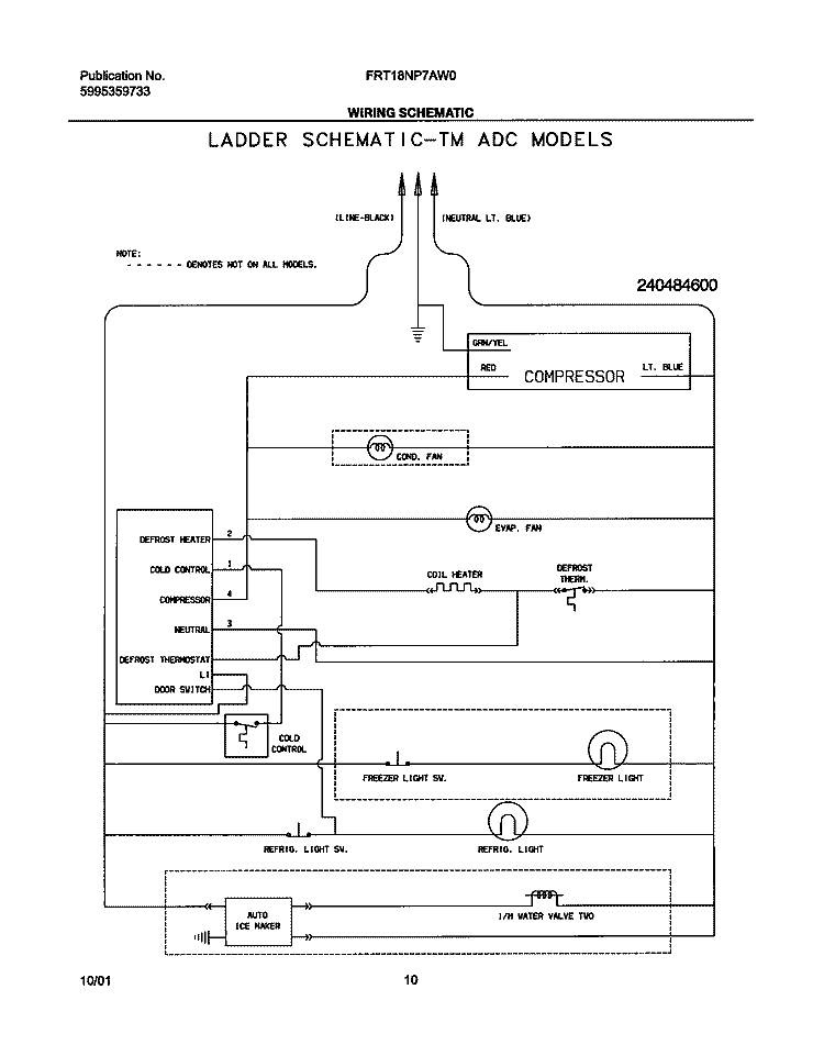 WIRING SCHEMATIC Diagram and Parts List for FRT18NP7AW0  Frigidaire Refrigerator
