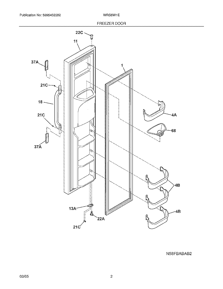 FREEZER DOOR Diagram and Parts List for WRS6W1EW1  Westinghouse Refrigerator