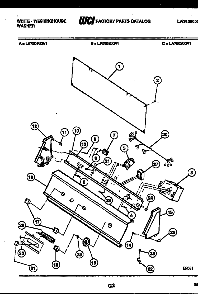 CONSOLE AND CONTROL PARTS Diagram and Parts List for LA700MXW1  Frigidaire Washer