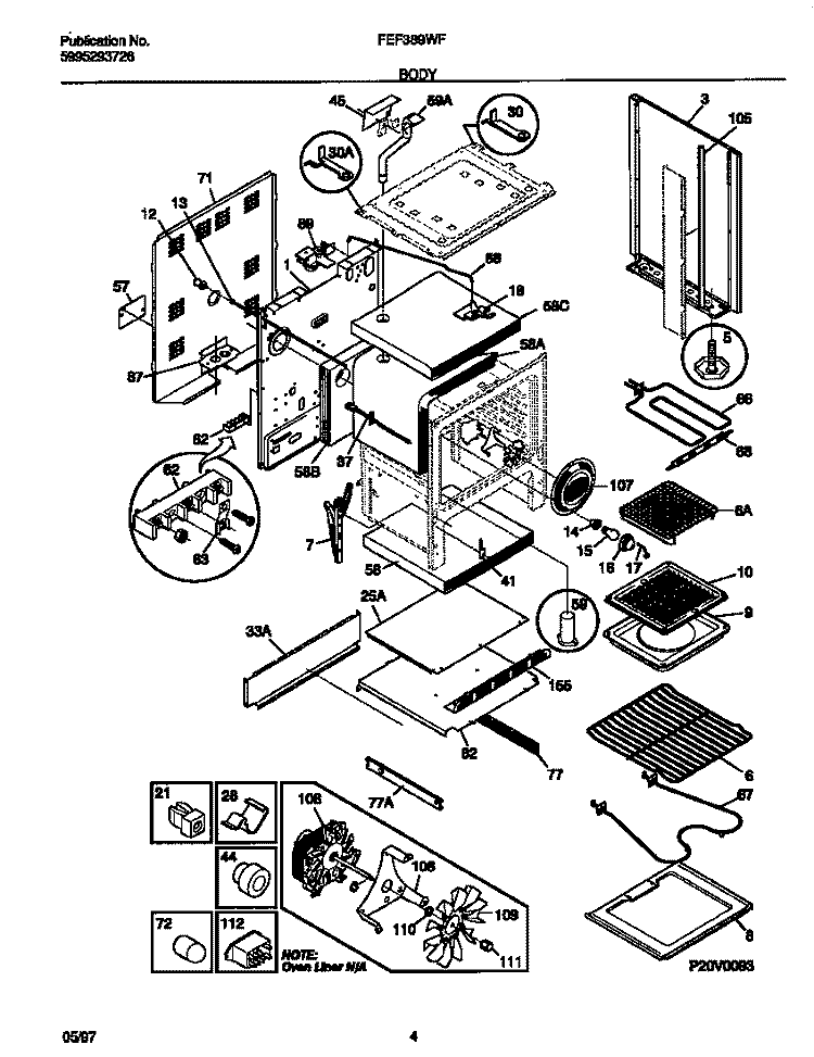 BODY Diagram and Parts List for FEF389WFSA  Frigidaire Range