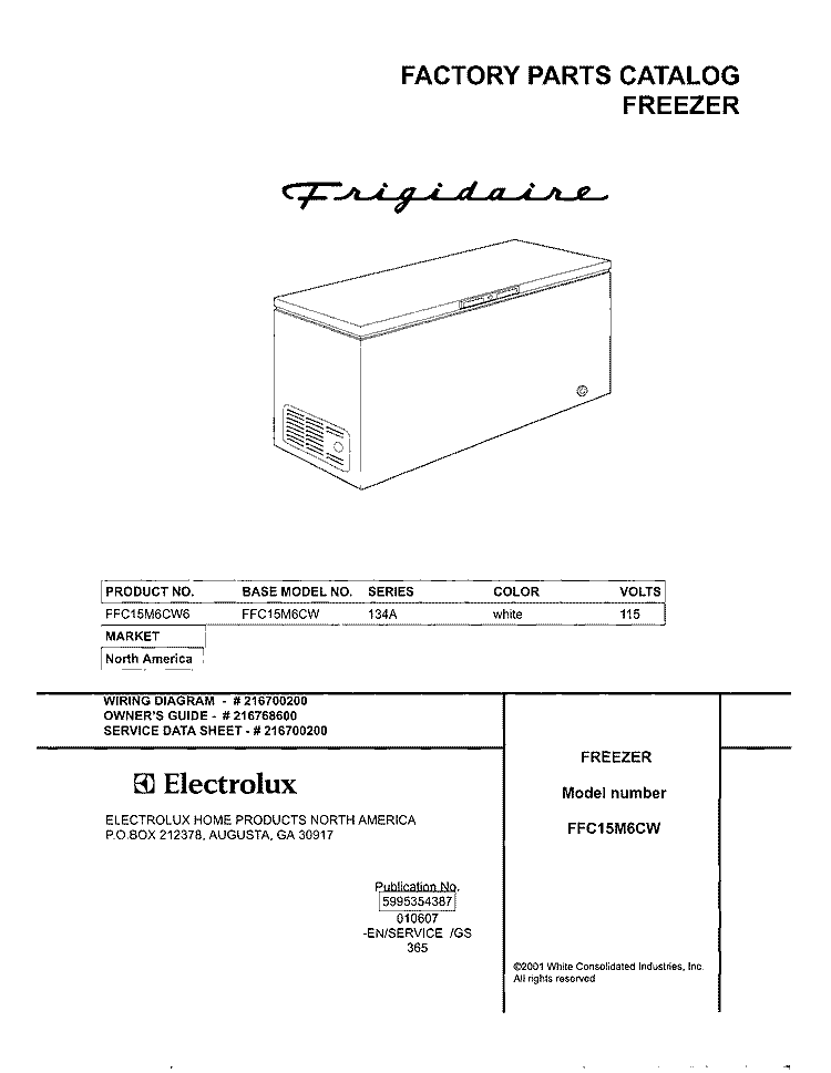 COVER Diagram and Parts List for FFC15M6CW6  Frigidaire Freezer