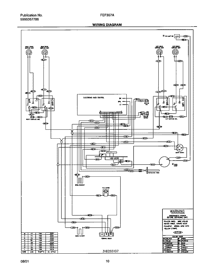 WIRING DIAGRAM Diagram and Parts List for FEF357ASB  Frigidaire Range