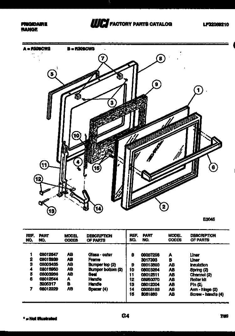 DOOR PARTS Diagram and Parts List for R30BCH2  Frigidaire Range