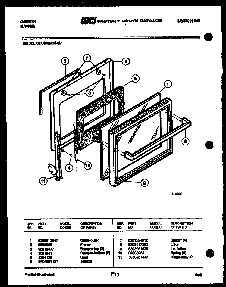 DOOR PARTS Diagram and Parts List for CEC3M5WSAD  Gibson Range