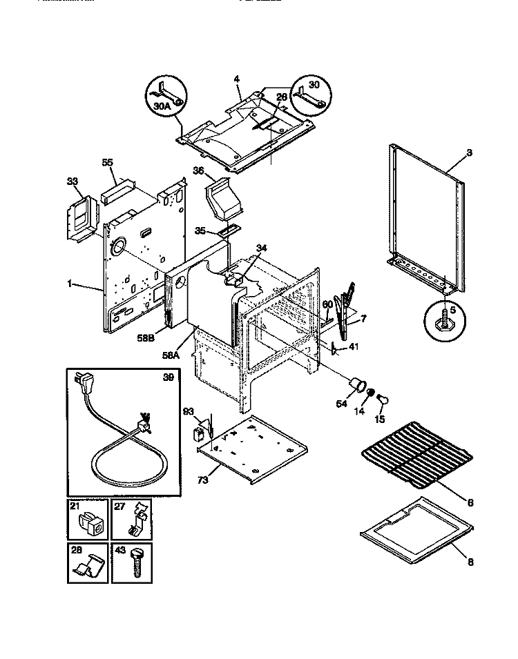 BODY Diagram and Parts List for FGF332BBDA  Frigidaire Range