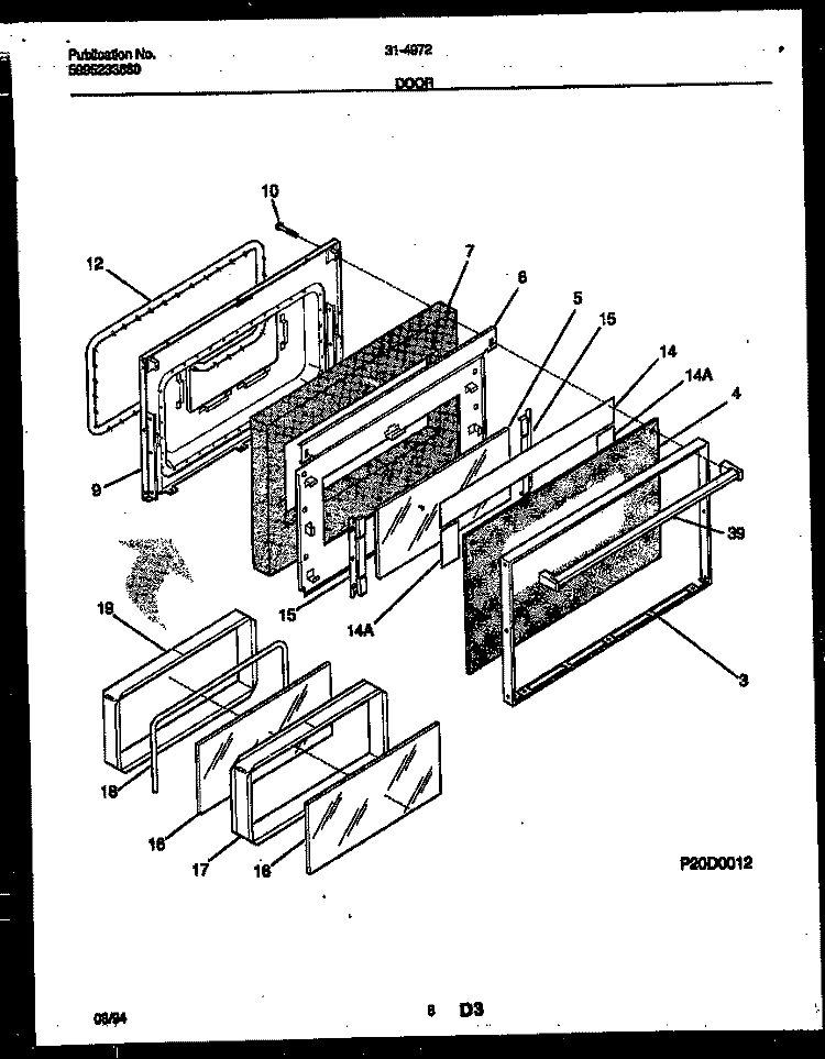 DOOR PARTS Diagram and Parts List for 31-4972-00-01  Tappan Range