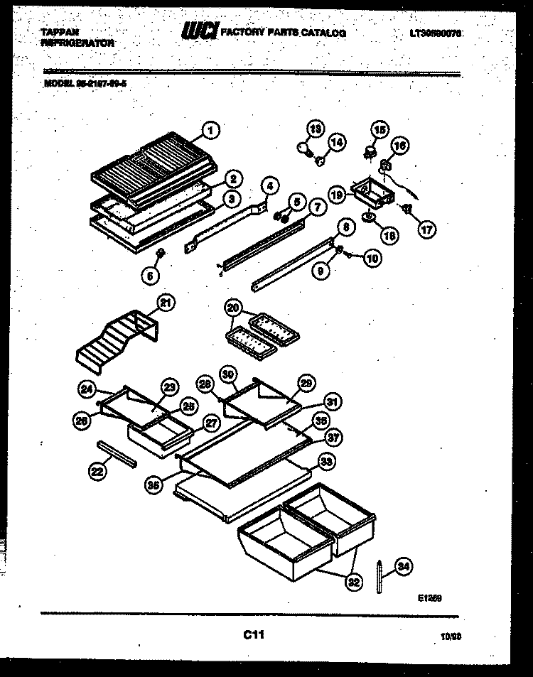 SHELVES AND SUPPORTS Diagram and Parts List for 95-2187-23-05  Tappan Refrigerator