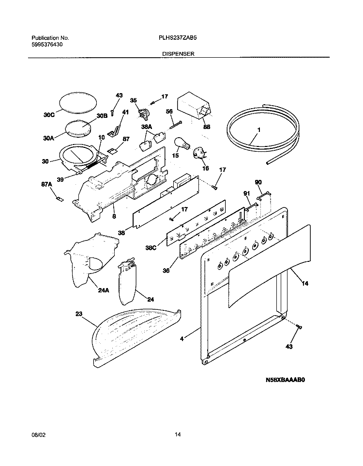 DISPENSER Diagram and Parts List for PLHS237ZAB5  Frigidaire Refrigerator