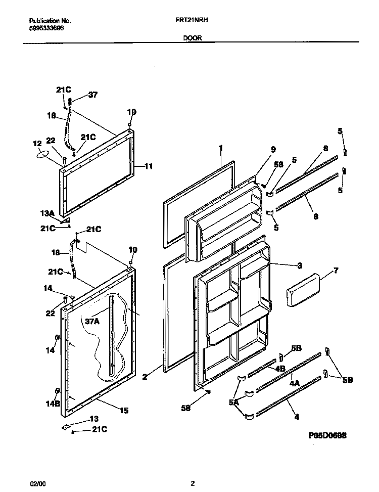 DOORS Diagram and Parts List for FRT21NRHW4  Frigidaire Refrigerator
