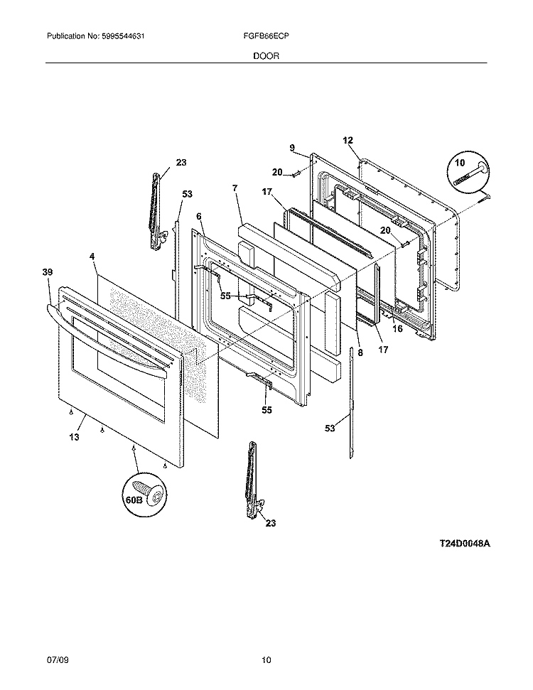 DOOR Diagram and Parts List for FGFB66ECP  Frigidaire Range