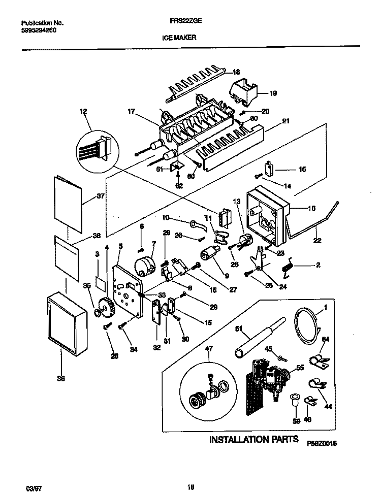 ICE MAKER Diagram and Parts List for FRS22AGED2  Frigidaire Refrigerator