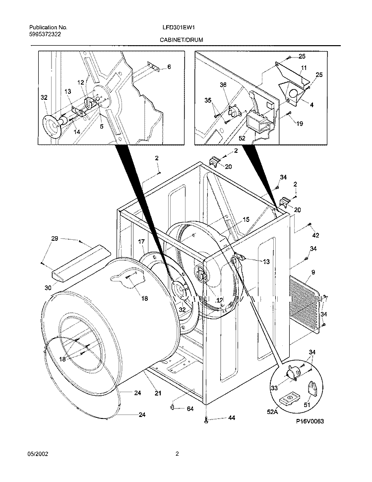 CABINET / DRUM Diagram and Parts List for LFD301EW1  Frigidaire Dryer