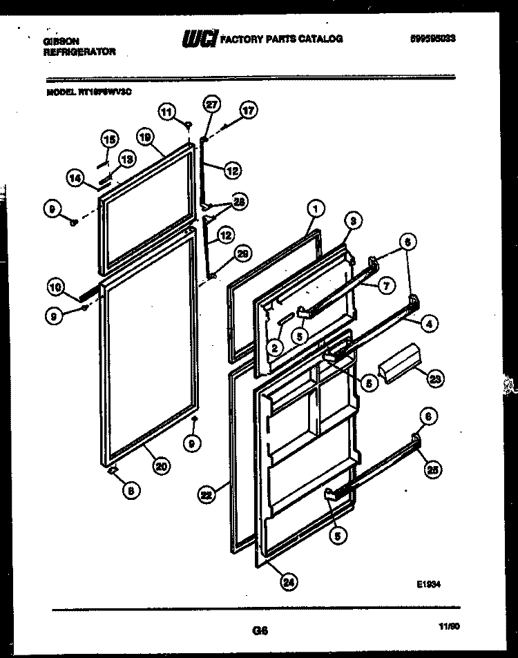 DOOR PARTS Diagram and Parts List for RT19F6WV3C  Gibson Refrigerator