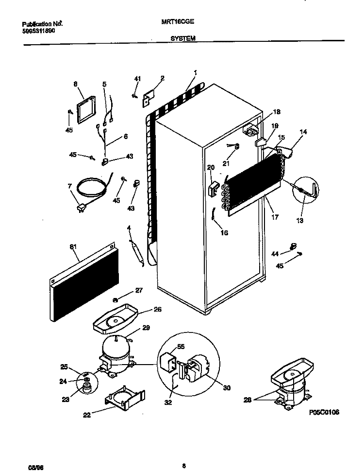 SYSTEM Diagram and Parts List for MRT16CGEW6  Frigidaire Refrigerator