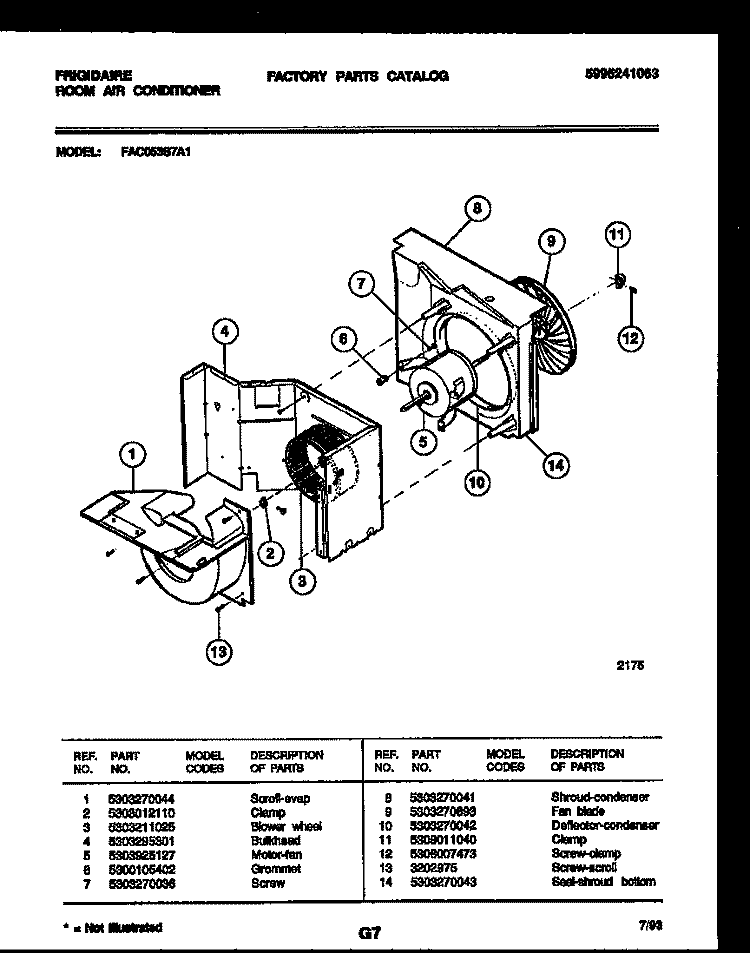 AIR HANDLING PARTS Diagram and Parts List for FAC053S7A1  Frigidaire Air Conditioner