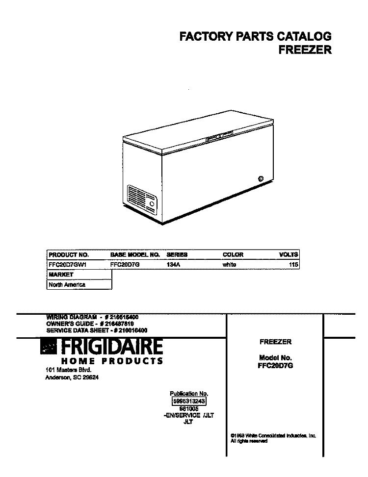 COVER Diagram and Parts List for FFC20D7GW1  Frigidaire Freezer