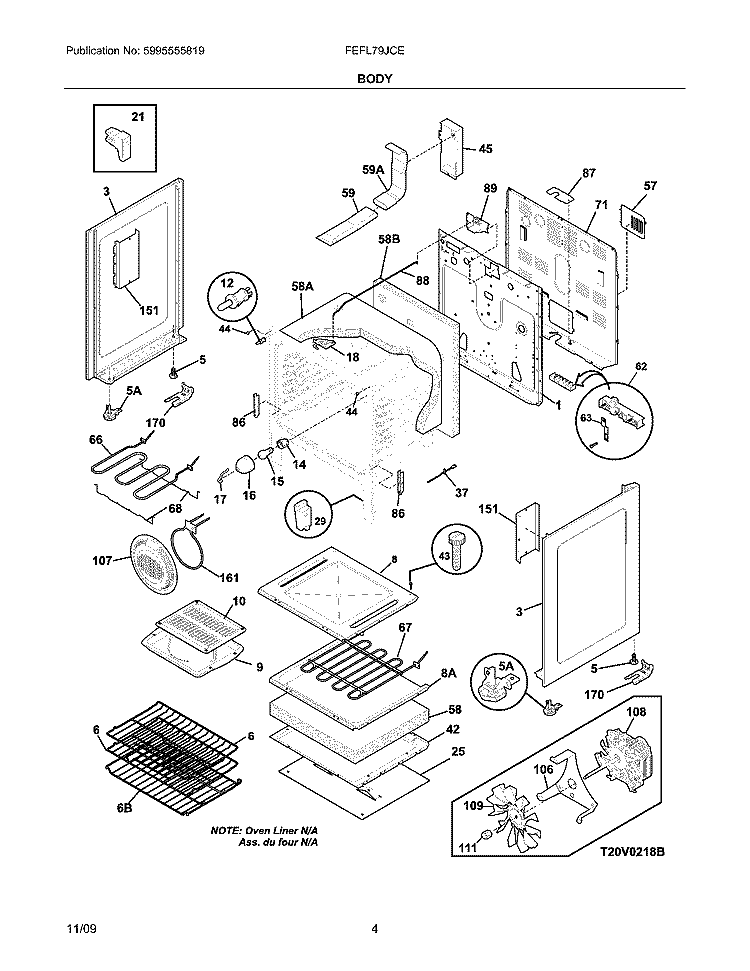 BODY Diagram and Parts List for FEFL79JCE  Frigidaire Range
