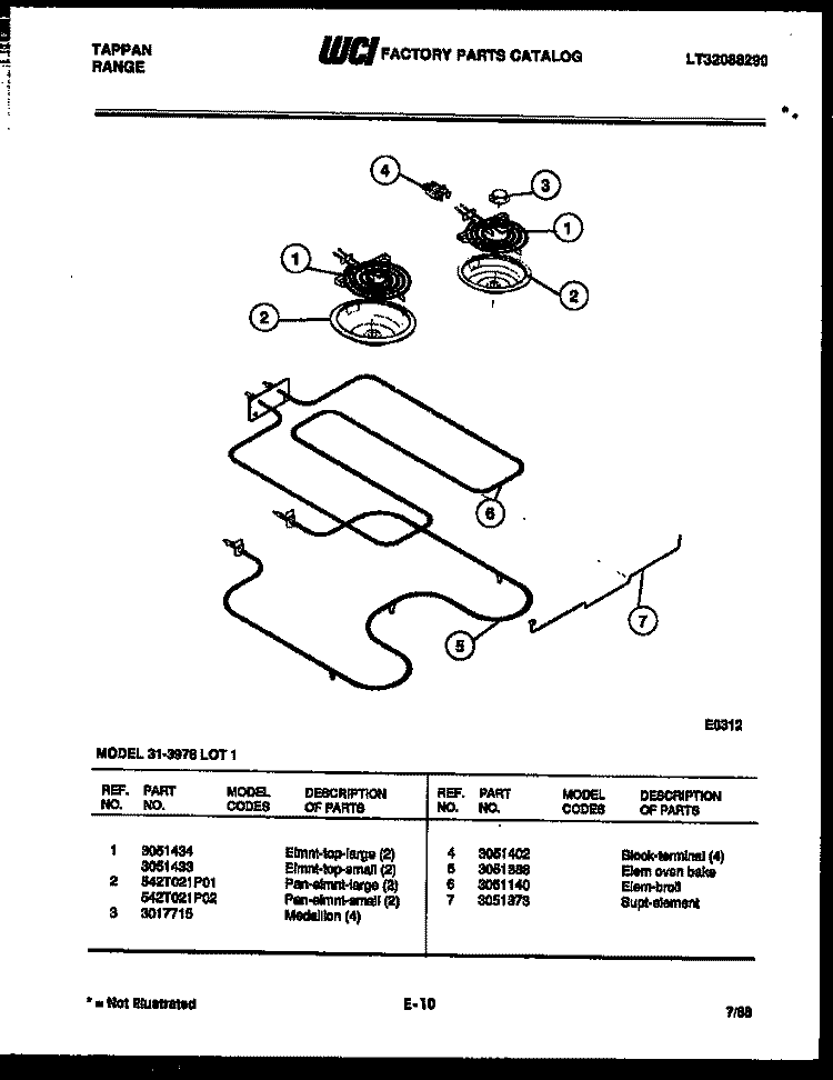 BROILER PARTS Diagram and Parts List for 31-3978-00-01  Tappan Range