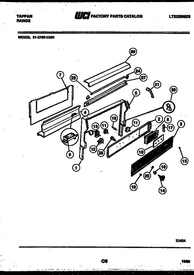 BACKGUARD Diagram and Parts List for 31-2769-23-01  Tappan Range