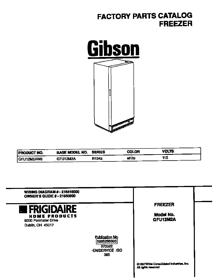 COVER Diagram and Parts List for GFU12M2AW6  Gibson Freezer