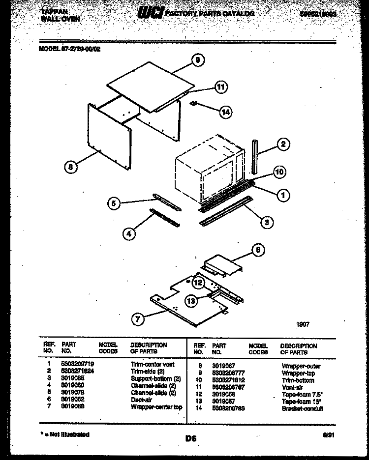 UPPER BODY PARTS Diagram and Parts List for 57-2729-00-02  Tappan Microwave Oven Combo