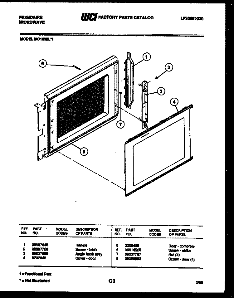 DOOR PARTS Diagram and Parts List for MC1335L1  Frigidaire Microwave