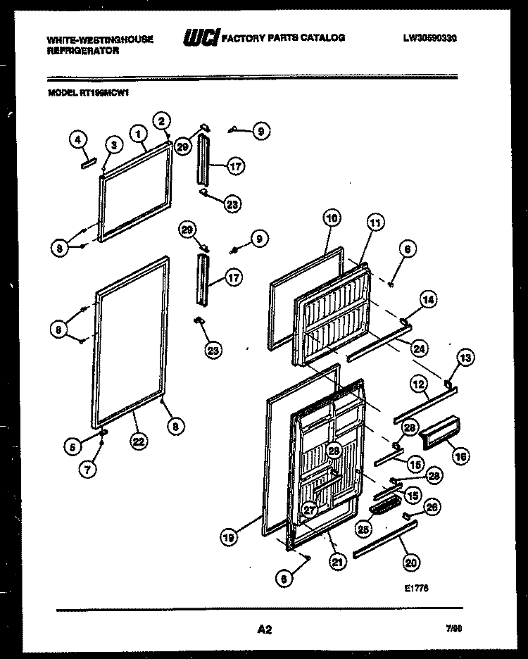 DOOR PARTS Diagram and Parts List for RT196MCV1  Frigidaire Refrigerator