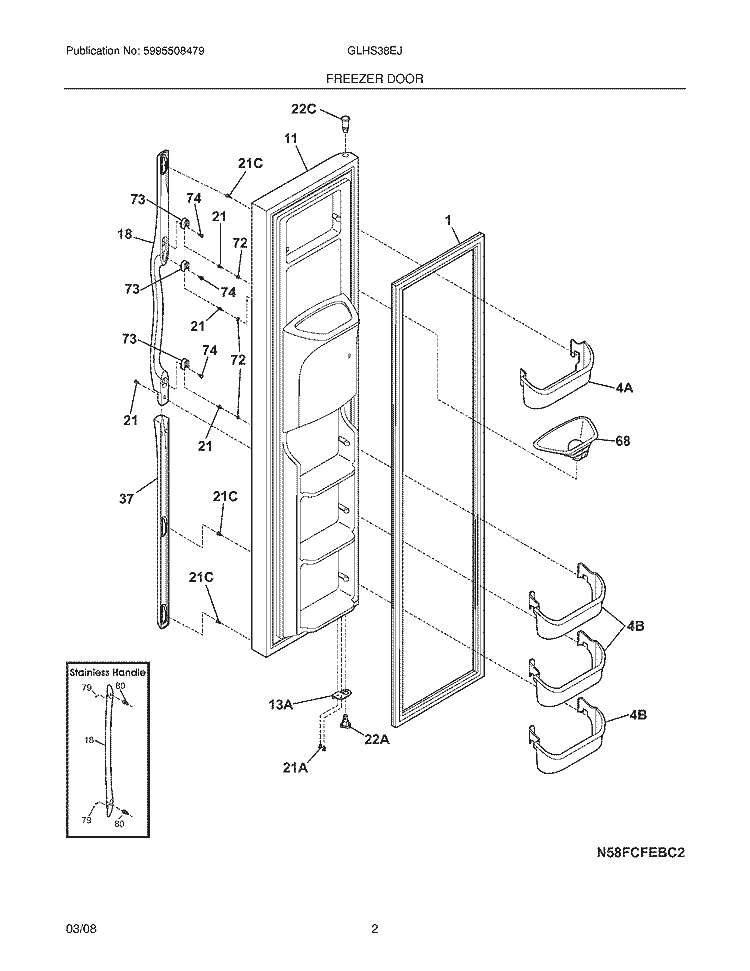 FREEZER DOOR Diagram and Parts List for GLHS38EJPB0  Frigidaire Refrigerator