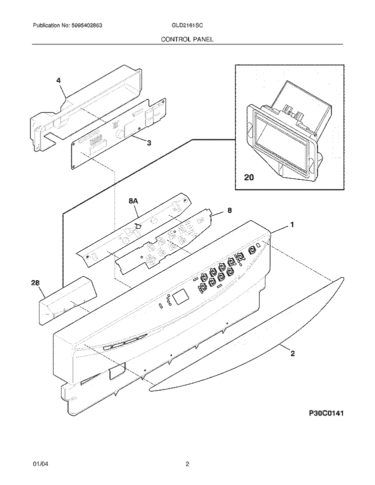 CONTROL PANEL Diagram and Parts List for GLD2161SCQ1  Frigidaire Dishwasher