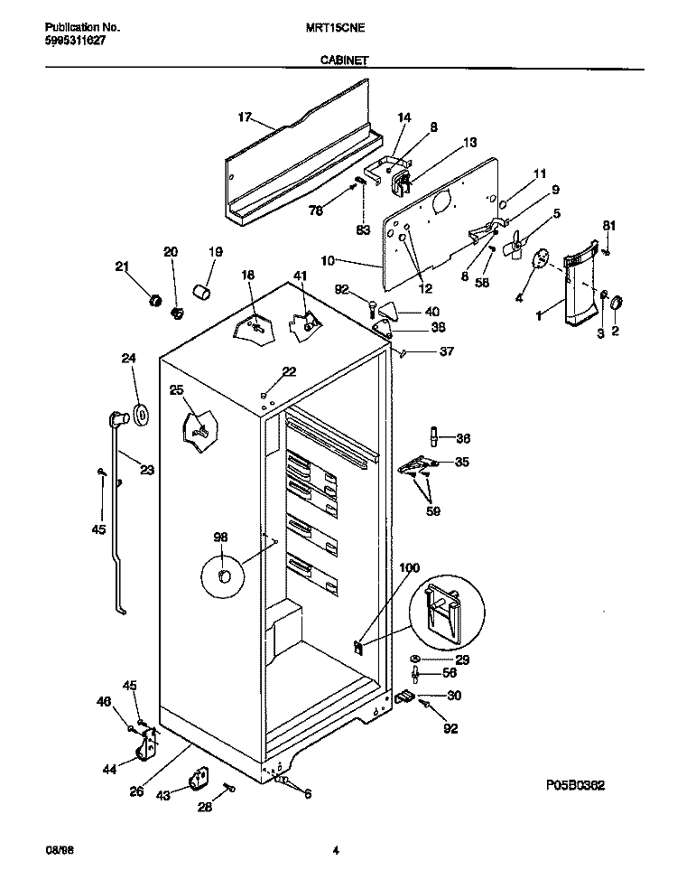 CABINET Diagram and Parts List for MRT15CNED6  Frigidaire Refrigerator