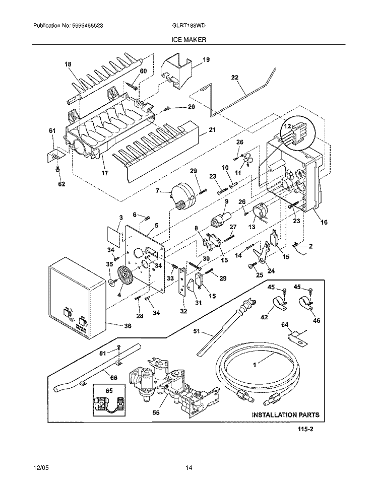 ICE MAKER Diagram and Parts List for GLRT188WDZB  Frigidaire Refrigerator