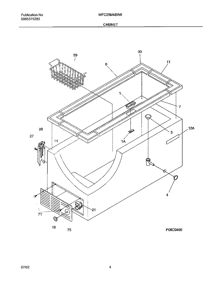 CABINET Diagram and Parts List for WFC25M4BW0  Westinghouse Freezer