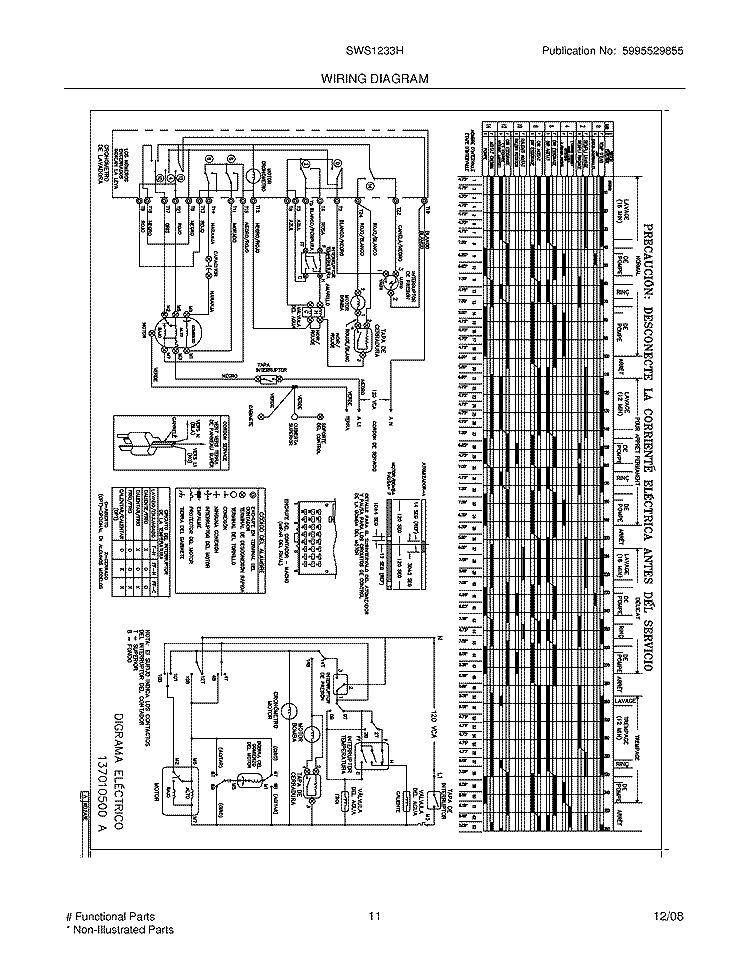 WIRING DIAGRAM Diagram and Parts List for SWS1233HQ1  Westinghouse Washer