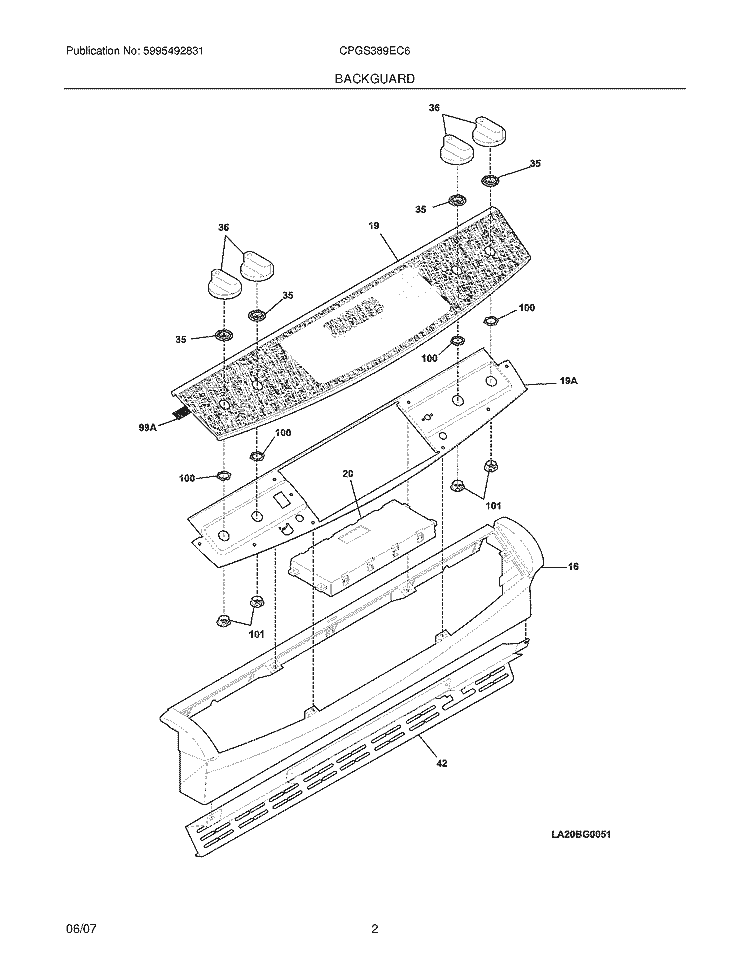 BACKGUARD Diagram and Parts List for CPGS389EC6  Frigidaire Range